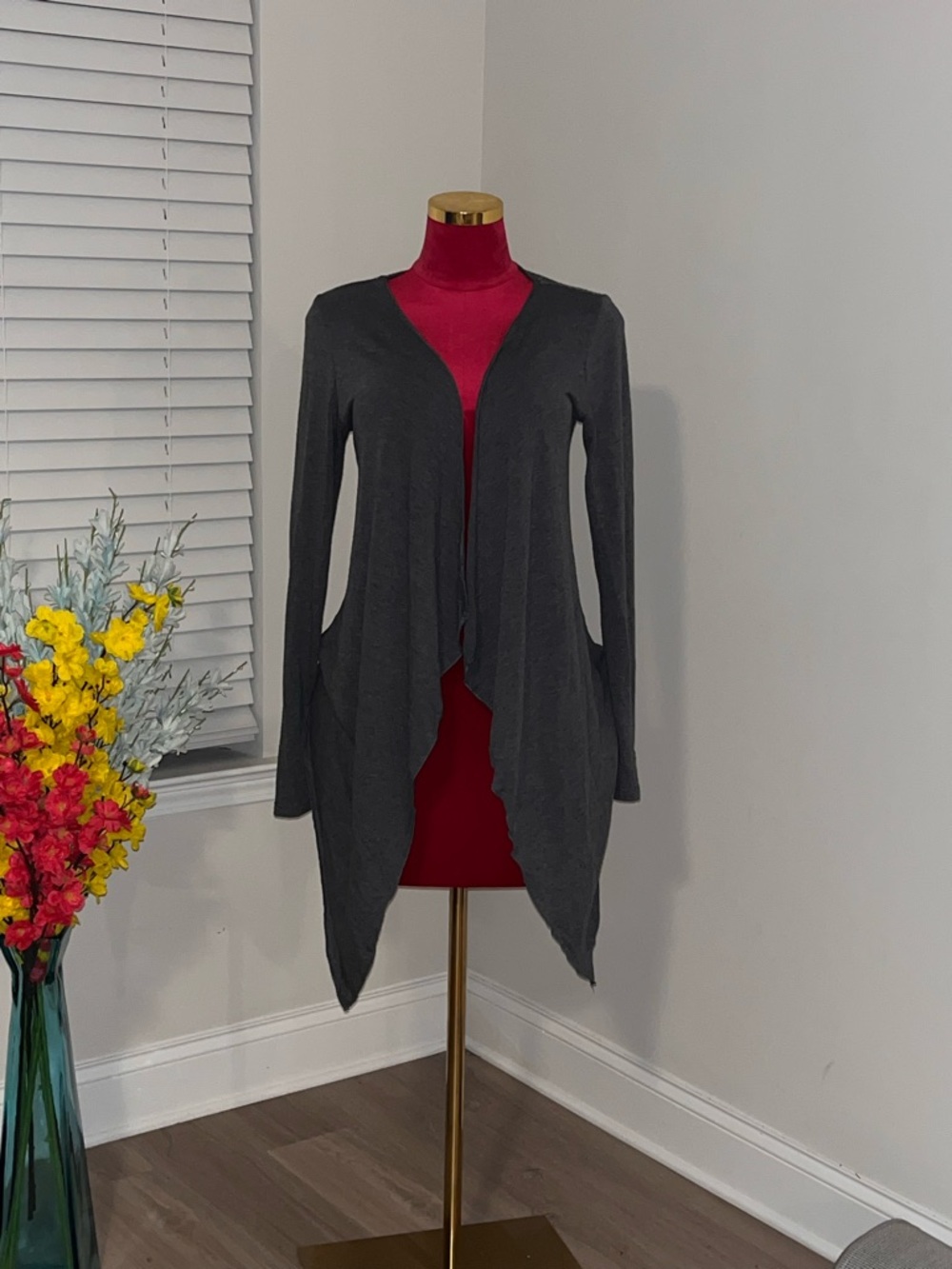 Fleurish Charcoal Open-Front Waterfall Cardigan